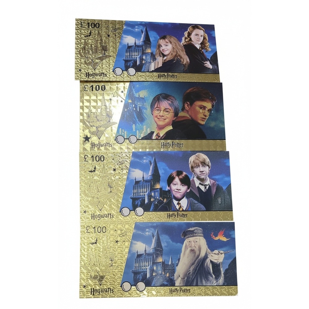Harry Potter Gold Foil £100 Bills Lot of 4 – Hermione, Harry, Ron & Dumbledore